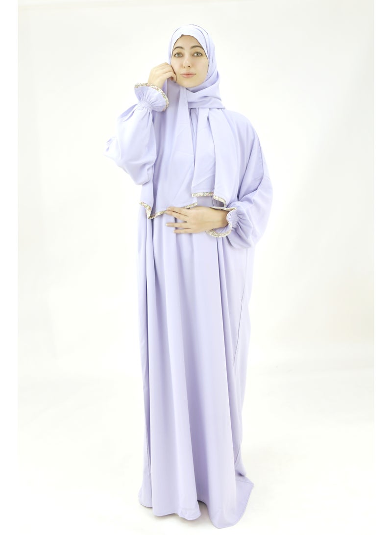  داماس كولكشن باس صلاة نسائي قطعة واحدة من قماش كريب فوكا فاخر مع وشاح متصل وجيب – ملابس صلاة شرعية مريحة - Image 4